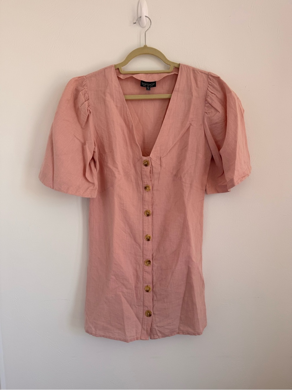Top Shop linen Button-Front Puff Sleeve Dress